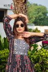 Amaira By Deecee Chanderi Print Embroidered Flared Long Kurtis
